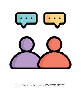 Two people with speech bubbles, symbolizing team discussion or chat