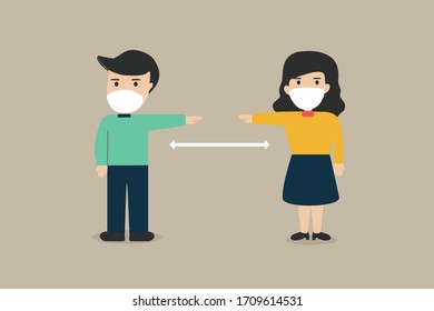 Two People Standing 1-2 Meters Apart, Making The Distance Between Them, Social Distancing.