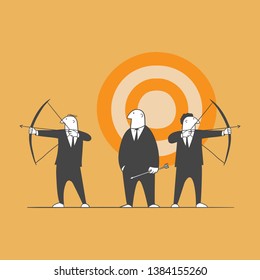 Two people are standing with  bows and arrows.