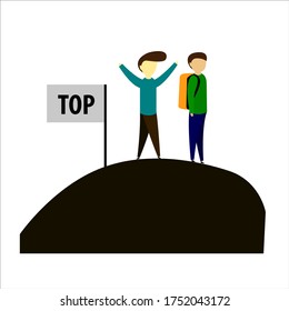 Two people standing on top, success with friend vector illustration