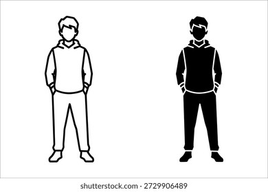 Dos personas de pie lado a lado con sudaderas y pantalones en blanco y negro