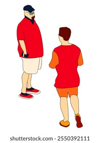 Two People standing and talking. Casual Chat on the Street in flat style illustration.