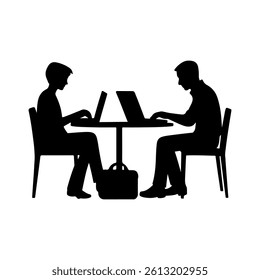 Two People Studying and Working on Laptop Vector Team Collaboration Illustration