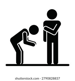 Two people in a submissive and dominant stance, man bowing to another person