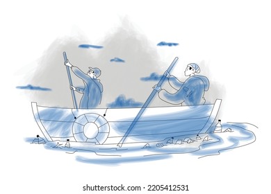 Two People Surviving Marine Pollution