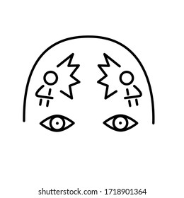 
two people swear inside the head. split personality, people argue in the head. black icon vector graphic