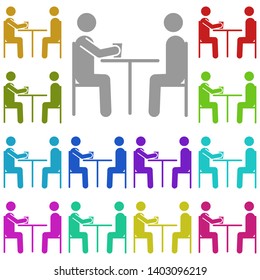 Two people at the table, glass multi color icon. Simple glyph, flat vector of people icons for UI and UX, website or mobile application on white background