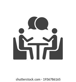 Two People At The Table Glyph Icon. Simple Solid Style. Conversation, Office Talk, 2 Man With Bubble Speech Concept. Vector Illustration Isolated On White Background. EPS 10.