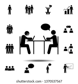 two people, table, laptop icon. Simple glyph, flat vector element of People icons set for UI and UX, website or mobile application