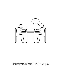 two people, table, laptop icon. Simple thin line, outline vector of People icons for UI and UX, website or mobile application