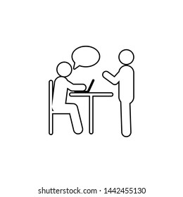 two people, table, laptop icon. Simple thin line, outline vector of People icons for UI and UX, website or mobile application