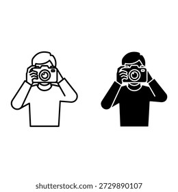 Duas pessoas levando com câmeras em uma linha estilo minimalista linha preto e branco dois indivíduos