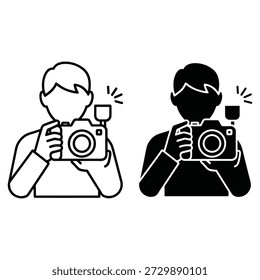 Duas pessoas tirando com câmeras digitais uma branca uma preta pegando uma branca