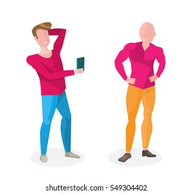 Two People Taking a Picture. Vector Isolated Illustration on White Background.