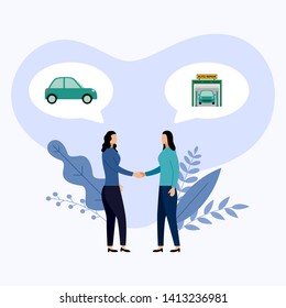 Two people talk about car service and repair, vector illustration