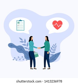 Two people talk about health protection, vector illustration