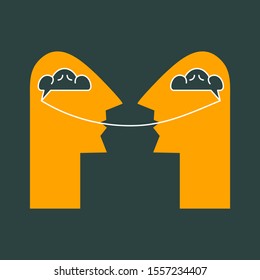 Two people talking, brain and speech, psychology, vector business icon