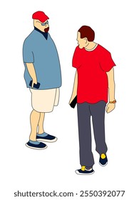 Two People Talking in the City. Casual Chat on the Street in flat style illustration.