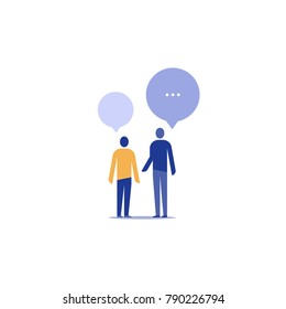 Two People Talking, Discussing A Project, Communication And Negotiation Concept, Team Work, Coworkers Arguing, Vector Icon, Flat Illustration