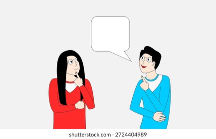 Dos personas están hablando entre sí. Uno de ellos lleva una camisa roja. La otra persona lleva una camisa azul