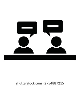 Two people talking to each other in conversation with speech bubbles icon