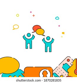 Dos personas hablando icono de vector de línea rellena, ilustración simple, comunicación de personas relacionada con el borde inferior.
