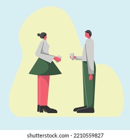 Two People Talking Flat Character Illustration Man And Woman