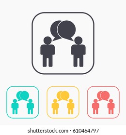 Two people talking flat icon. Vector dialog illustration.