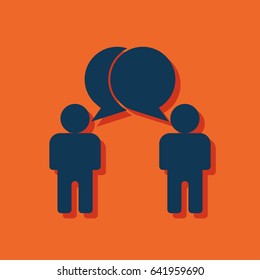 Two people talking flat icon. Vector dialog illustration.