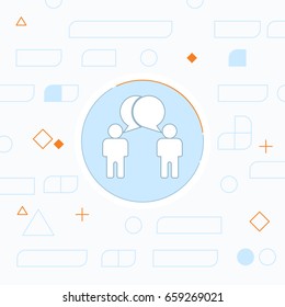 Two people talking flat icon. Vector dialog illustration.