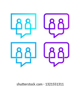 Two People Talking Logo With Negative Space And Linear In Chat Or Talk Team Group Sign, Speech Bubble Shape Symbols, Community Partners And Social Media Icon, Communication And Connection Concept