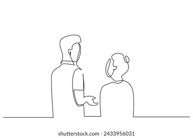 two people talking making a statement giving advice one line art design