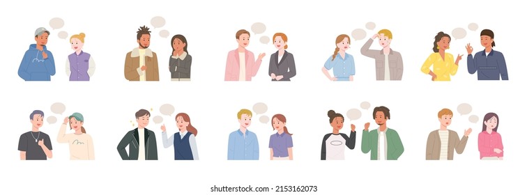 Two people are talking. Two person set collection. flat design style vector illustration.	