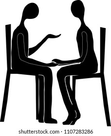 Two people talking, Two people sit on chairs opposite each other, one stretches out his hand, talks about his problem, waits for help, understanding, the second listens attentively, is ready to help, 