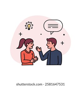 Two people talking with a speech bubble above them vector illustration Design