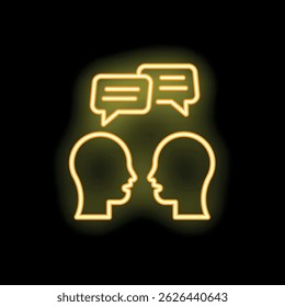 Two people are talking with speech bubbles above them in this neon sign on a black background