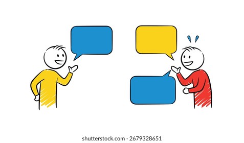 Two people talking with speech bubbles above their heads.