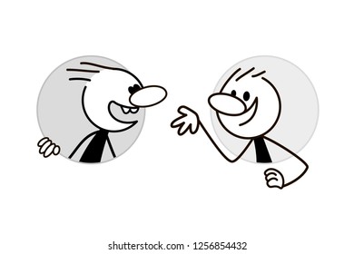 Dos personas hablando. Pegue figuras en un agujero redondo. Diseño de concepto de expresión de emoción
