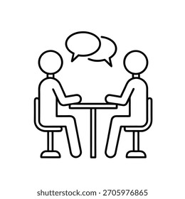 Dos Personas que hablan en la ilustración de la tabla en blanco y negro – icono mínimo del arte de la línea para la comunicación, el diálogo, y la entrevista