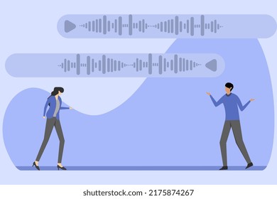 zwei Personen sprechen, mit einer Stimme Note Ballon Symbol oben, dieses Design ist für Podcasts, Apps, soziale Medien und Podcasts