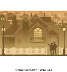 Two people and their own home, vector