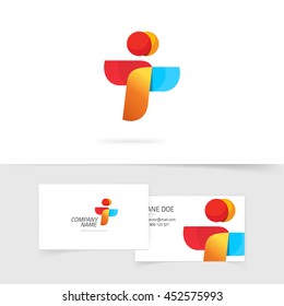 Two people vector logo and business card design, abstract flying birds symbol, letter i and t logo concept, wings social payment icon concept, friends logotype, teamwork symbol, airlines success