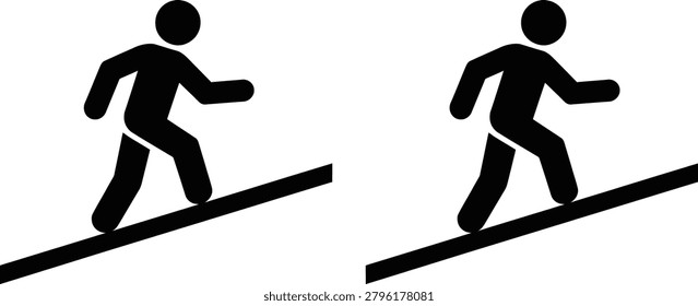 Two people walking up escalator steps in black and white