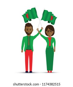 Two People Waving Bangladesh Flags