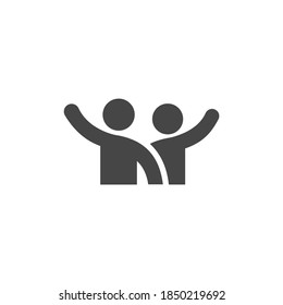 Two People Waving Icon Black And White Vector Graphic