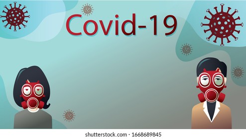 Two People wearing masks Anti virus, prevent germs, covid-19 , blue background
