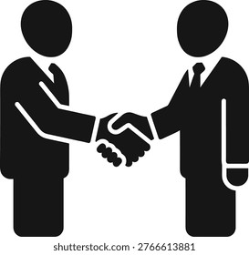 Two people wearing suits perform a firm handshake to show an agreement or a successful partnership between two professional parties