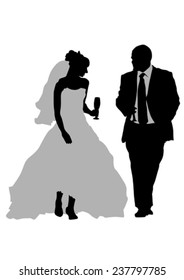 Two people of wedding on white background