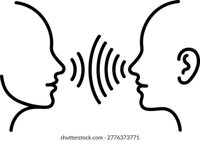 Two people whispering sound waves between faces illustration