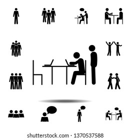 two people at work, laptop, table icon. Simple glyph, flat vector element of People icons set for UI and UX, website or mobile application